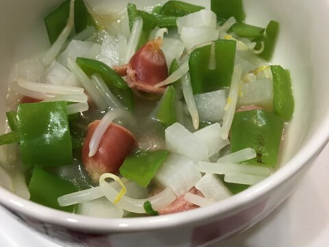 【幼児食】もやし、ピーマン、大根のスープ